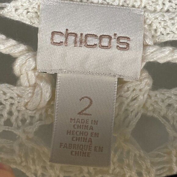 Chicos Crochet Pullover Sweater Size 2 US Large Cream Open Knit 3/4 Sleeves - Picture 4 of 11